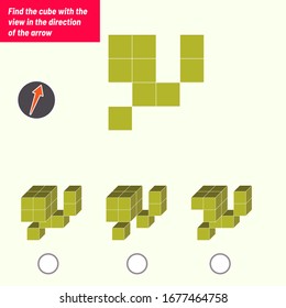 Find the cube with the view in the direction of the arrow. Intelligence questions, Visual intelligence test, iq test