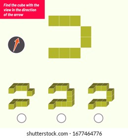 Find the cube with the view in the direction of the arrow. Intelligence questions, Visual intelligence test, iq test