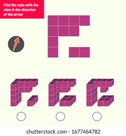 Find the cube with the view in the direction of the arrow. Intelligence questions, Visual intelligence test, iq test