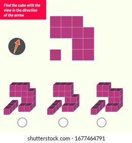 Find the cube with the view in the direction of the arrow. Intelligence questions, Visual intelligence test, iq test