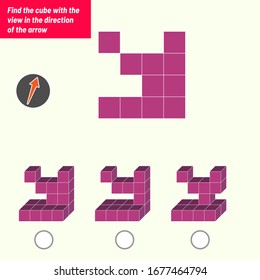 Find the cube with the view in the direction of the arrow. Intelligence questions, Visual intelligence test, iq test