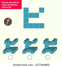 Find the cube with the view in the direction of the arrow. Intelligence questions, Visual intelligence test, iq test