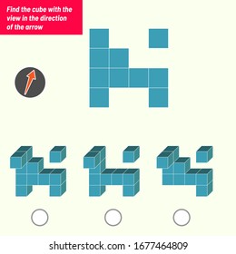 Find the cube with the view in the direction of the arrow. Intelligence questions, Visual intelligence test, iq test