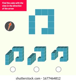 Find the cube with the view in the direction of the arrow. Intelligence questions, Visual intelligence test, iq test