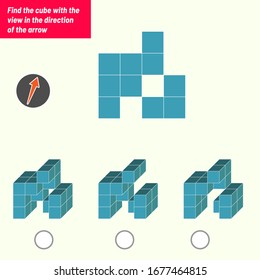 Find the cube with the view in the direction of the arrow. Intelligence questions, Visual intelligence test, iq test