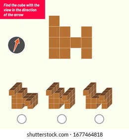 Finden Sie den Würfel mit Blick in Pfeilrichtung. Intelligenzfragen, visueller Intelligenztest, iq-Test