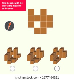 Find the cube with the view in the direction of the arrow. Intelligence questions, Visual intelligence test, iq test