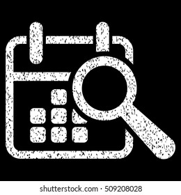 Find Date grainy textured icon for overlay watermark stamps. Flat symbol with dirty texture. Dotted vector white ink rubber seal stamp with grunge design on a black background.
