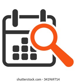 Find Date vector icon. Style is bicolor flat symbol, orange and gray colors, rounded angles, white background.