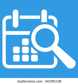 Find Date vector icon. Style is flat symbol, white color, rounded angles, blue background.