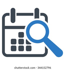 Find Date vector icon. Style is bicolor flat symbol, smooth blue colors, rounded angles, white background.
