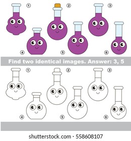 Find design difference, the task is to find similar objects, the educational kid matching game for preschool kids with easy gaming level to compare items and find two same Vials.