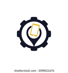 Encontrar la plantilla de diseño del logotipo del equipo. Icono del buscador de dispositivos. Buscar la ilustración del vector del teléfono.	