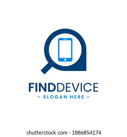 Find device logo design template. Device finder icon. Find the phone vector illustration. Modern phone location logo concept. Flat style for web, logo, graphic design, UI.