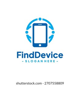 Encuentra la Plantilla de diseño de logotipo de dispositivo. Icono del buscador de dispositivos. Encuentra la Ilustración vectorial del teléfono. Concepto moderno del logotipo de la ubicación del teléfono. Estilo plano para el Web, logotipo, Diseño gráfico, UI.