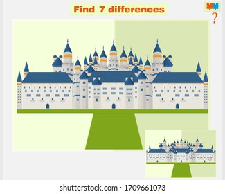 Encuentre la diferencia en un juego infantil sobre el tema de los castillos medievales