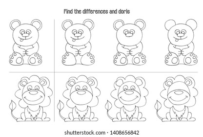 Find the differences bear, lion, children's education, coloring for children. - Vector graphics