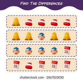 Find the differences between cartoon christmas. Searching game. Educational game for pre shool years kids and toddlers