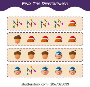 Find the differences between cartoon christmas. Searching game. Educational game for pre shool years kids and toddlers