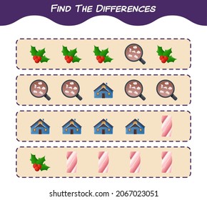 Find the differences between cartoon christmas. Searching game. Educational game for pre shool years kids and toddlers