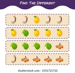 Find the differences between cartoon fruits. Searching game. Educational game for pre shool years kids and toddlers