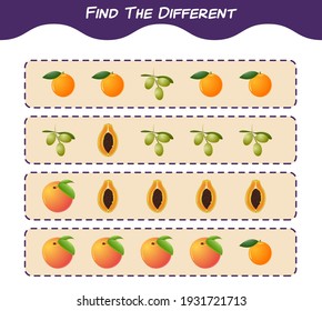 Find the differences between cartoon fruits. Searching game. Educational game for pre shool years kids and toddlers