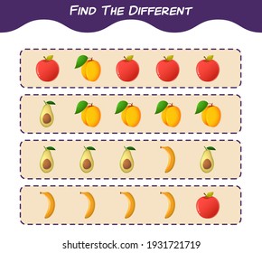 Find the differences between cartoon fruits. Searching game. Educational game for pre shool years kids and toddlers