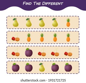 Find the differences between cartoon fruits. Searching game. Educational game for pre shool years kids and toddlers