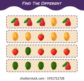 Find the differences between cartoon fruits. Searching game. Educational game for pre shool years kids and toddlers