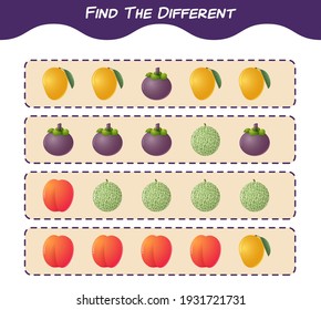 Find the differences between cartoon fruits. Searching game. Educational game for pre shool years kids and toddlers