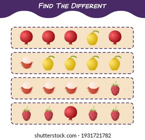 Find the differences between cartoon fruits. Searching game. Educational game for pre shool years kids and toddlers