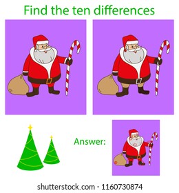 Find the differences children game. Santa Claus. Vector illustration