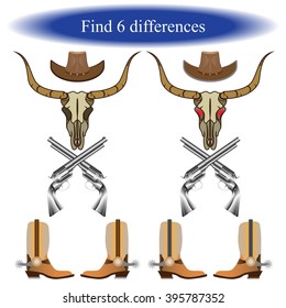 Find differences for children.  Wild West. Vector illustration