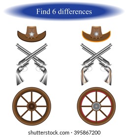 Find differences for children.  Wild West. Vector illustration