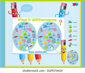 
    Find the differences in the children's game on the sea theme 