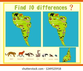 Find differences in the child's game. Animals of South America.