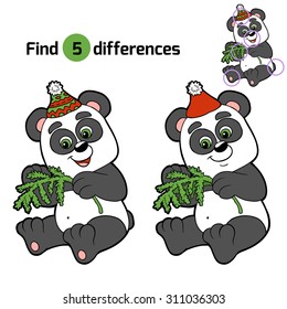 Find differences: Christmas winter panda. Game for children