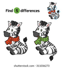 Find differences: Christmas winter zebra. Game for children