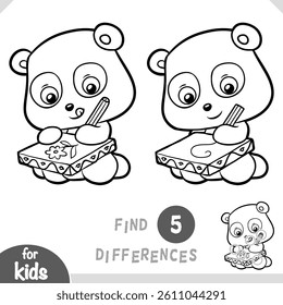 Find differences, education black and white game for children, Cute cartoon panda paints flower on canvas