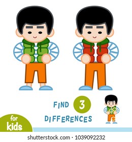 Find differences, education game for children, Asian boy in the gilet