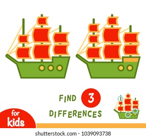 Find differences, education game for children, Sailing ship