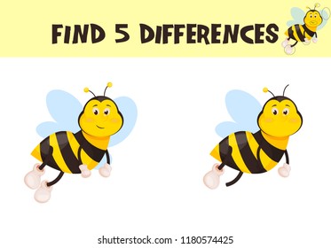 Find differences, education game for children vector ready for print worksheet illustration. Preschool play children task activity template. Kindergarten puzzle educational application.