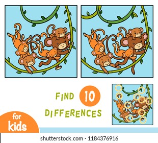Find differences, education game for children, Five monkeys