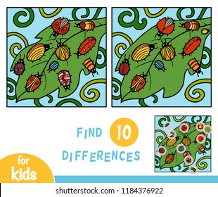 Find differences, education game for children, Ten bugs