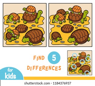Find differences, education game for children, tortoises