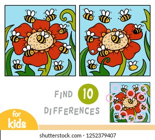 Find differences education game for children, bees