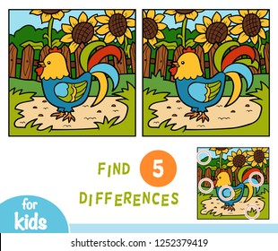 Find differences education game for children, One rooster