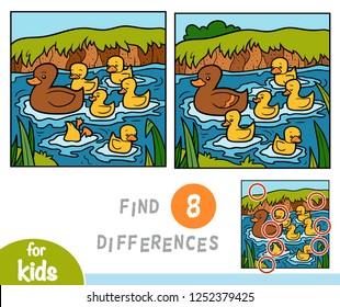Find differences education game for children, Duck and ducklings