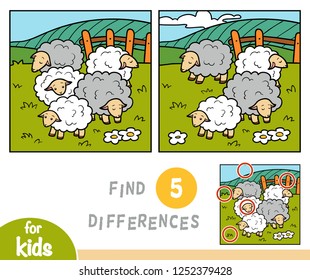 Find differences education game for children, sheep