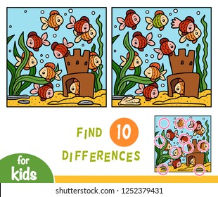 Find differences education game for children, Ten fish